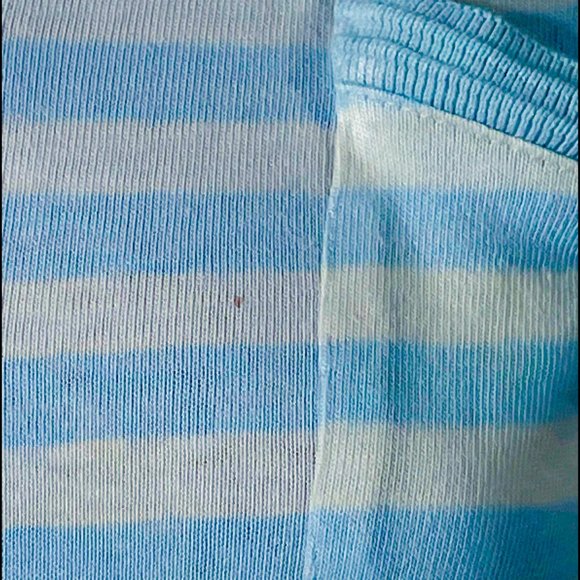 ▪️VTG▪️TANGIERS▪️1990's White & Baby Blue Stripe Cotton Crop Polo Shirt Top - Picture 10 of 12